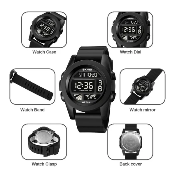SKMEI 1906 Fashion Stopwatch Waterproof Digital Sports Men's Watch – Dial Color: Black, Strap Color: Black – View 5