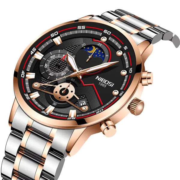 Nibosi 2503 High Quality Stainless Steel Multifunctional Classic Men's Watch – Dial Color: Brown, Strap Color:  Brown  – View 2