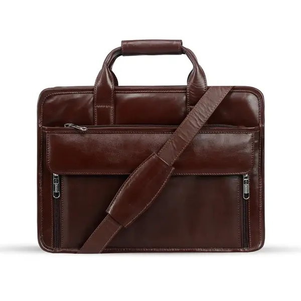 Genuine Cow Leather Laptop Corporate Design Official Bag – Color: Brown – View 2