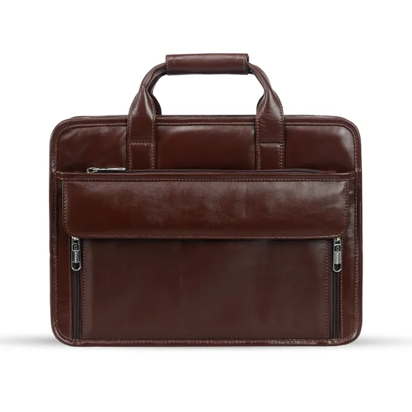 Genuine Cow Leather Laptop Corporate Design Official Bag – Color: Brown – View 1