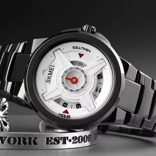 SKMEI 1699 Quartz Luxury Brand Creative Men's Watch – Dial Color: White, Strap Color: Black – View 3