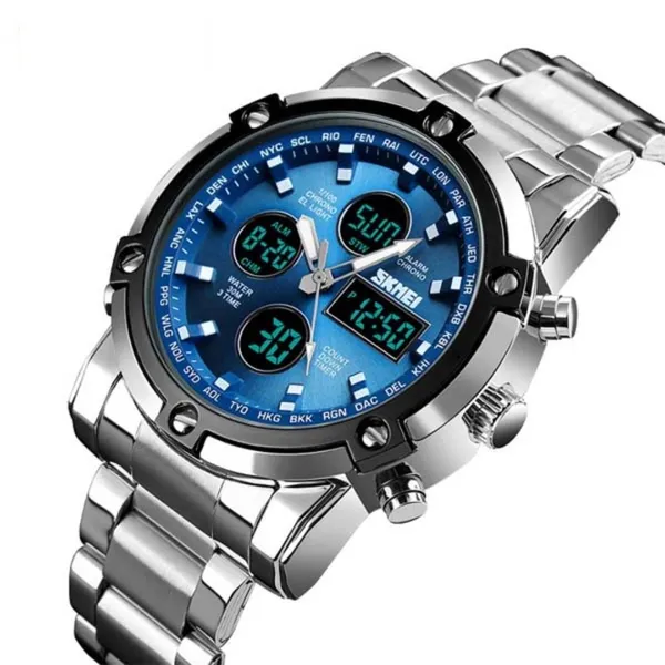 Skmei 1389 Stainless Steel Business Men’s Watch  – Dial Color: Blue, Strap Color: Silver – View 2
