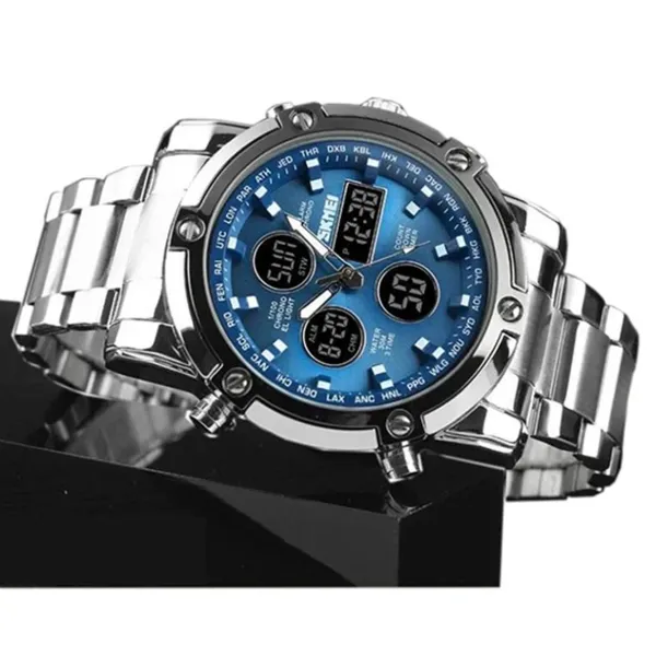 Skmei 1389 Stainless Steel Business Men’s Watch  – Dial Color: Blue, Strap Color: Silver – View 5