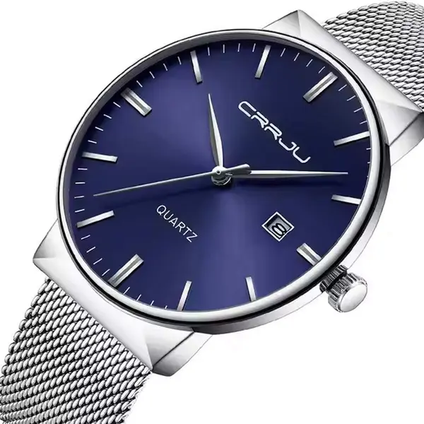 CRRJU 2213 Ultrathin Stainless Steel Multifunctional Analog Quartz Men's Watch – Dial Color: Blue, Strap Color: Silver – View 2