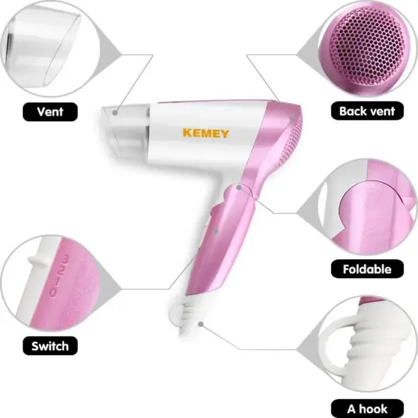 Kemei KM-6833 1600W Foldable Hair Dryer for Women – View 2