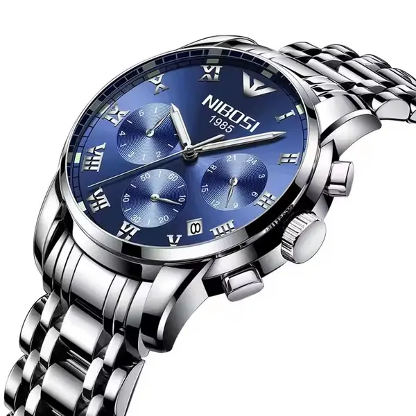 Nibosi 2301 High Quality Stainless Steel Chronograph Men's Watch – Dial Color: Blue, Strap Color: Black – View 2