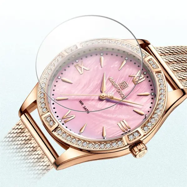 NAVIFORCE NF5028 Elegance casual Diamond Female Quartz Wristwatches – Dial Color: Pink, Strap Color:  Brown  – View 2