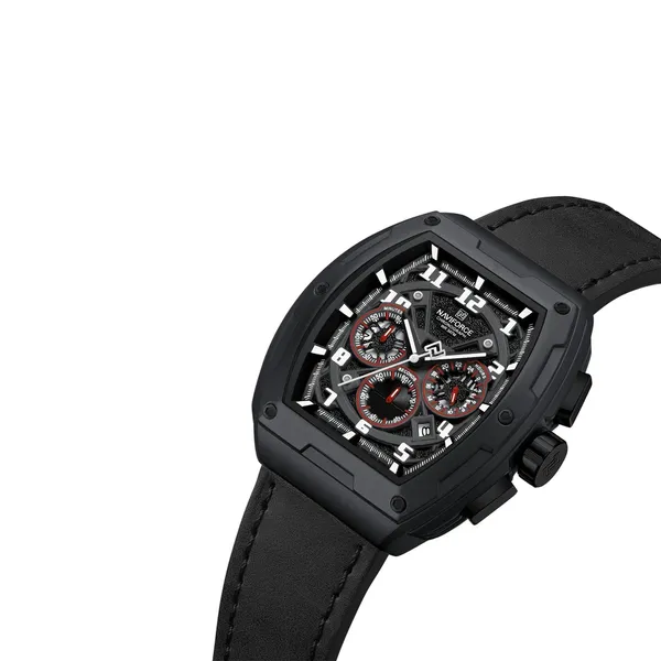 Naviforce 8053 High Quality Genuine Leather Straps Chronograph Men's Watch – Dial Color: Black, Strap Color: Black – View 2