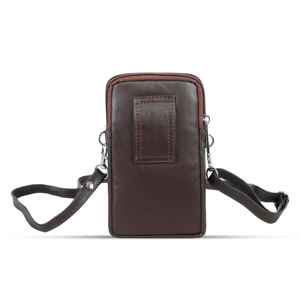 3 Chamber Unisex Leather Messenger Bag with Strip Belt – Color: Brown – View 4