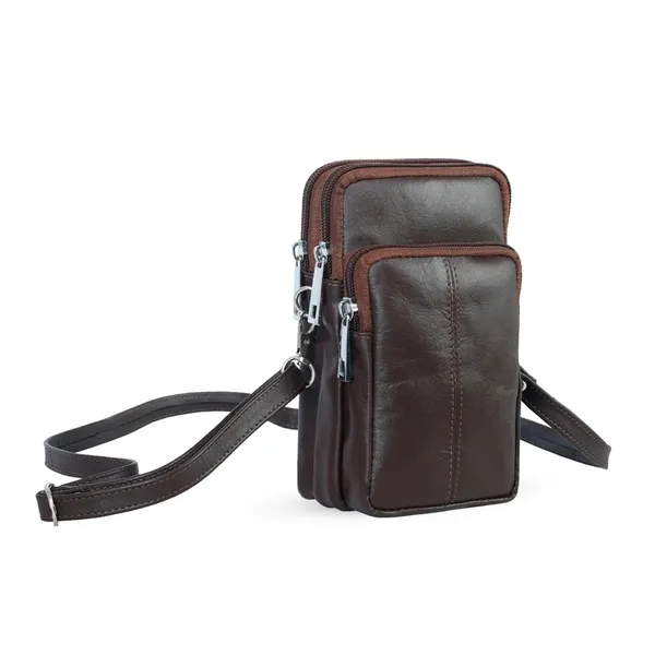 3 Chamber Unisex Leather Messenger Bag with Strip Belt – Color: Brown – View 2
