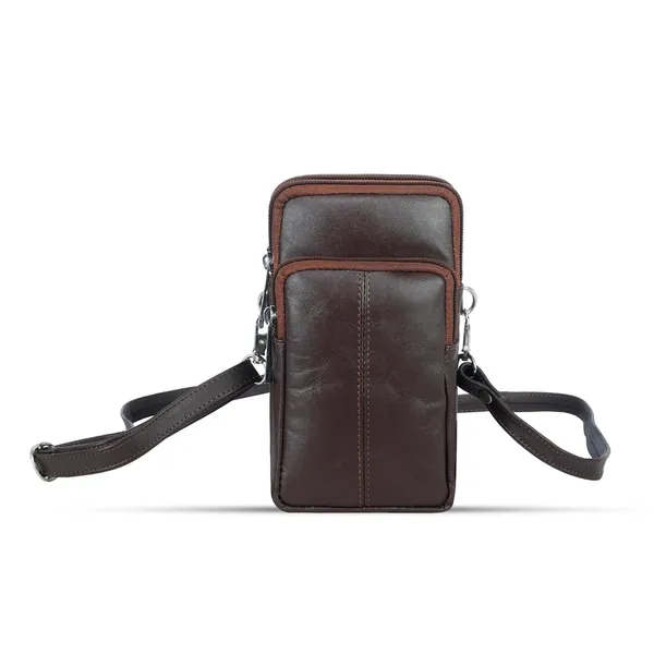3 Chamber Unisex Leather Messenger Bag with Strip Belt – Color: Brown – View 1