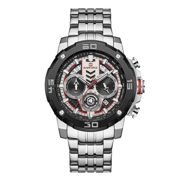 NAVIFORCE NF9175 Stainless Steel Chronograph Men's Watch – Dial Color: Silver, Strap Color: Silver – View 1