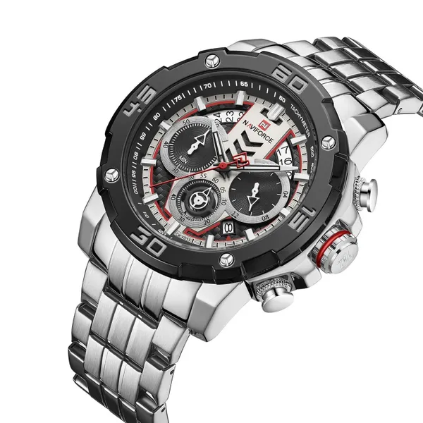 NAVIFORCE NF9175 Stainless Steel Chronograph Men's Watch – Dial Color: Silver, Strap Color: Silver – View 2