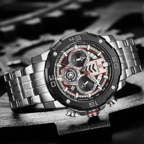 NAVIFORCE NF9175 Stainless Steel Chronograph Men's Watch – Dial Color: Silver, Strap Color: Silver – View 4