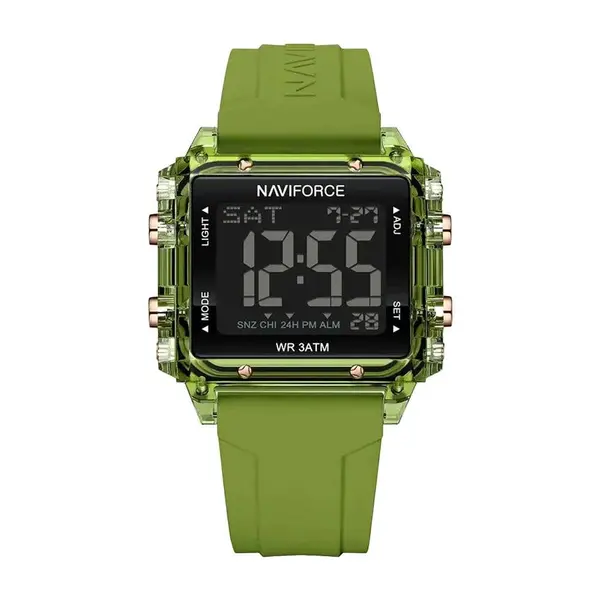 Naviforce NF7101 Silicone Strap Transparent Digital Fashion Female Wristwatch – Dial Color: Black, Strap Color: Green  – View 1