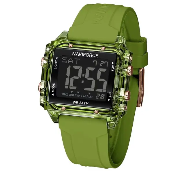 Naviforce NF7101 Silicone Strap Transparent Digital Fashion Female Wristwatch – Dial Color: Black, Strap Color: Green  – View 3
