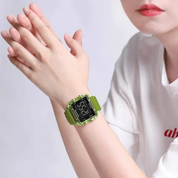 Naviforce NF7101 Silicone Strap Transparent Digital Fashion Female Wristwatch – Dial Color: Black, Strap Color: Green  – View 4
