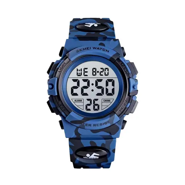 SKMEI 1548 Digital Camouflage PU Leather Luminous Sporty Kid's Watch – Dial Color: Black, Strap Color: Blue – View 1