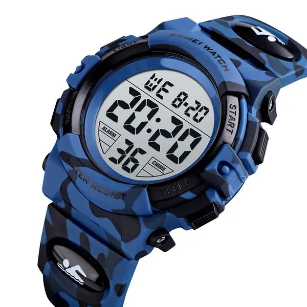 SKMEI 1548 Digital Camouflage PU Leather Luminous Sporty Kid's Watch – Dial Color: Black, Strap Color: Blue – View 2