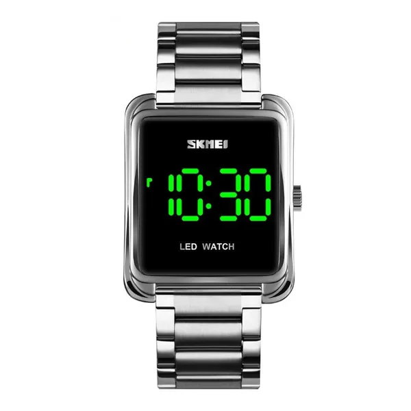 Skmei 1505 Waterproof Wristwatch LED Digital Men's Watch – Dial Color: Black, Strap Color: Silver – View 1
