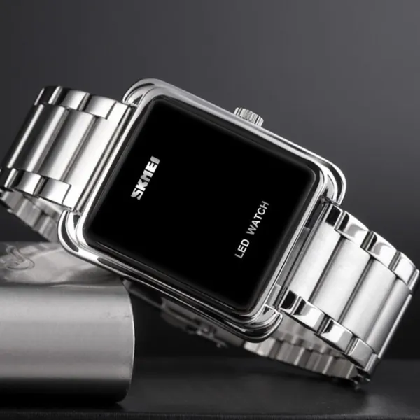 Skmei 1505 Waterproof Wristwatch LED Digital Men's Watch – Dial Color: Black, Strap Color: Silver – View 5