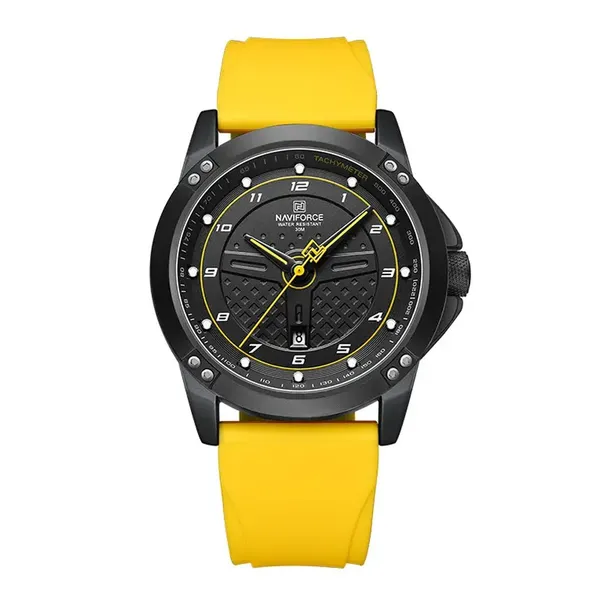 Naviforce NF8031 Dynamic Racing 3ATM Waterproof Men's Watch – Dial Color: Black, Strap Color: Yellow – View 1