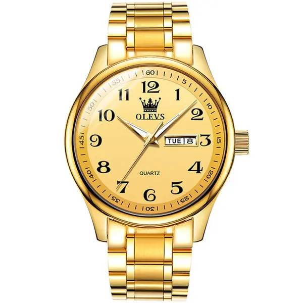 OLEVS 5567 Royal Stainless Steel Waterproof Chronograph Couple's Watch with Luminous – Dial Color: Gold, Strap Color: Gold  – View 11