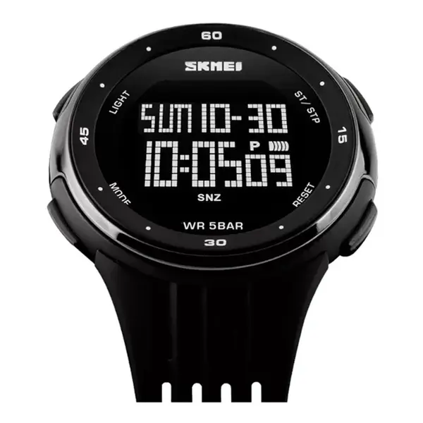 SKMEI 1219 Digital Stylish Silicone Strap Sporty Men's Watch – Dial Color: Black, Strap Color: Black – View 3