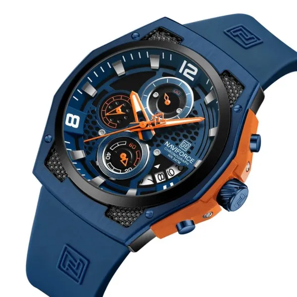 NAVIFORCE NF8051T Luxury Silicone Band Quartz Men's Watch – Dial Color: Blue, Strap Color: Blue – View 2