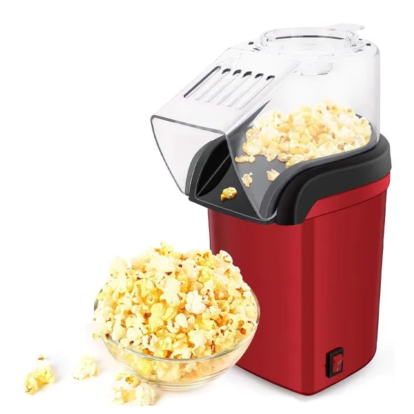 Automatic Electric Hot Air Top Cover Plastic Household and Car Popcorn Machine – Color: Red – View 1