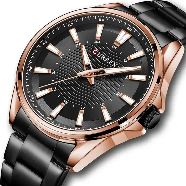 Curren 8424 Luxury Stainless Steel Quartz Casual Fashion Men's Watch – Dial Color: Brown, Strap Color: Black – View 3