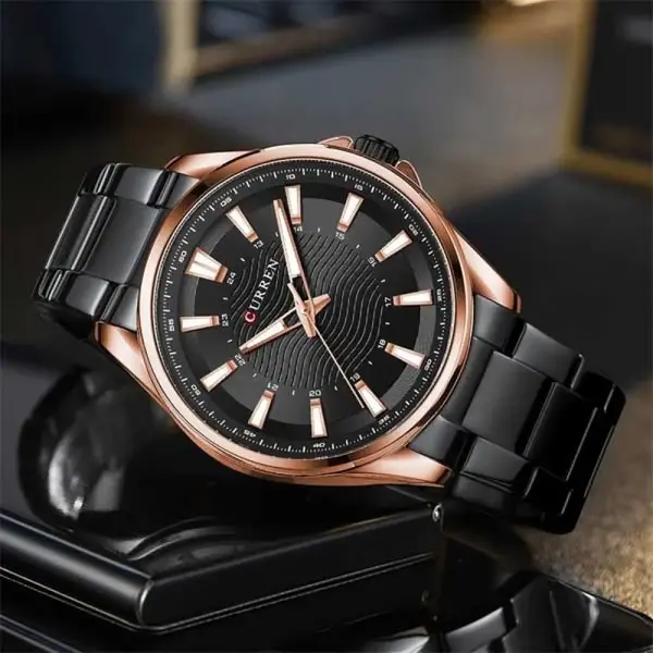 Curren 8424 Luxury Stainless Steel Quartz Casual Fashion Men's Watch – Dial Color: Brown, Strap Color: Black – View 4