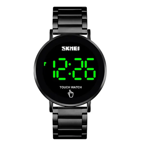 SKMEI 1550 Digital LED Touch Screen Stainless Steel Men's Watch – Dial Color: Blue, Strap Color: Black – View 1
