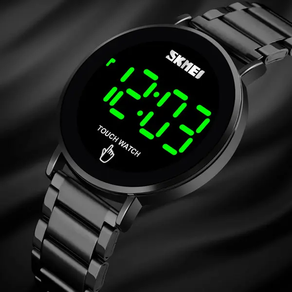 SKMEI 1550 Digital LED Touch Screen Stainless Steel Men's Watch – Dial Color: Blue, Strap Color: Black – View 2