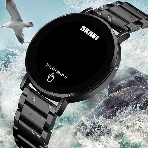 SKMEI 1550 Digital LED Touch Screen Stainless Steel Men's Watch – Dial Color: Blue, Strap Color: Black – View 4