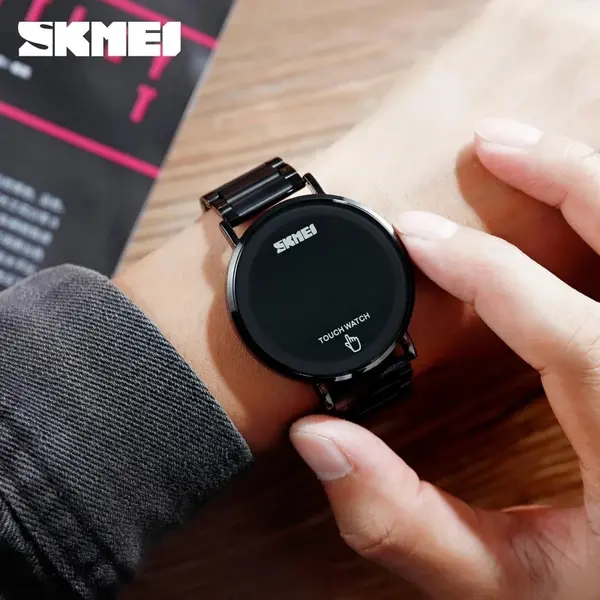 SKMEI 1550 Digital LED Touch Screen Stainless Steel Men's Watch – Dial Color: Blue, Strap Color: Black – View 5