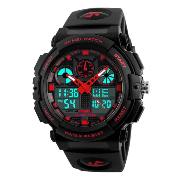 SKMEI 1270 Waterproof Digital Analog Multifunction Sports Men’s Watch – Dial Color: Red, Strap Color: Black – View 1