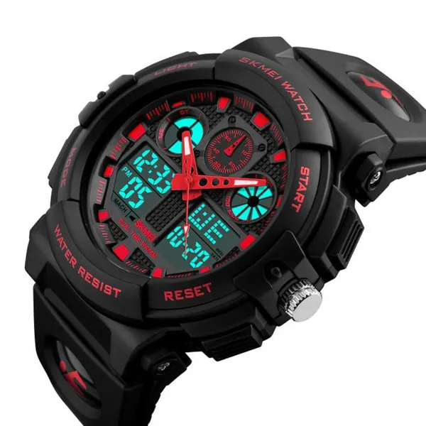 SKMEI 1270 Waterproof Digital Analog Multifunction Sports Men’s Watch – Dial Color: Red, Strap Color: Black – View 2