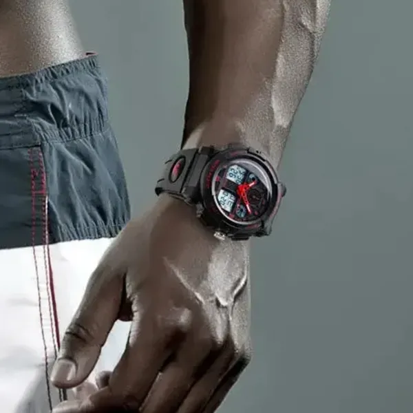 SKMEI 1270 Waterproof Digital Analog Multifunction Sports Men’s Watch – Dial Color: Red, Strap Color: Black – View 4