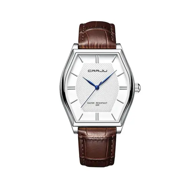 CRRJU 5020 Genuine Leather Strap Quartz Analog Luxury Redefined Men’s Fashion Watch – Dial Color: Silver, Strap Color:  Brown  – View 1