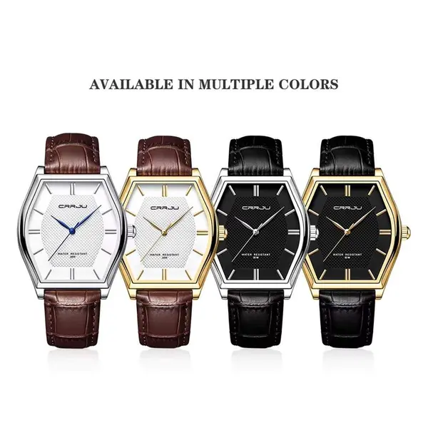 CRRJU 5020 Genuine Leather Strap Quartz Analog Luxury Redefined Men’s Fashion Watch – Dial Color: Silver, Strap Color:  Brown  – View 5