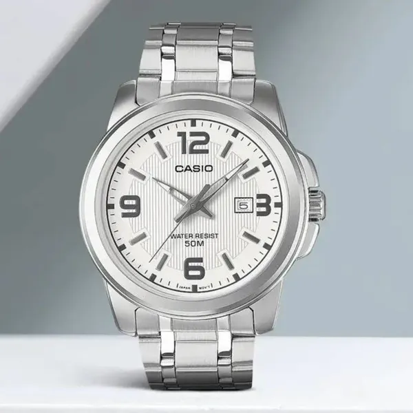 Casio MTP-1314D-7AVDF White Dial Chain Men's Watch – Dial Color: White, Strap Color: Silver – View 3