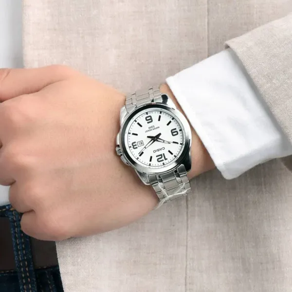 Casio MTP-1314D-7AVDF White Dial Chain Men's Watch – Dial Color: White, Strap Color: Silver – View 4