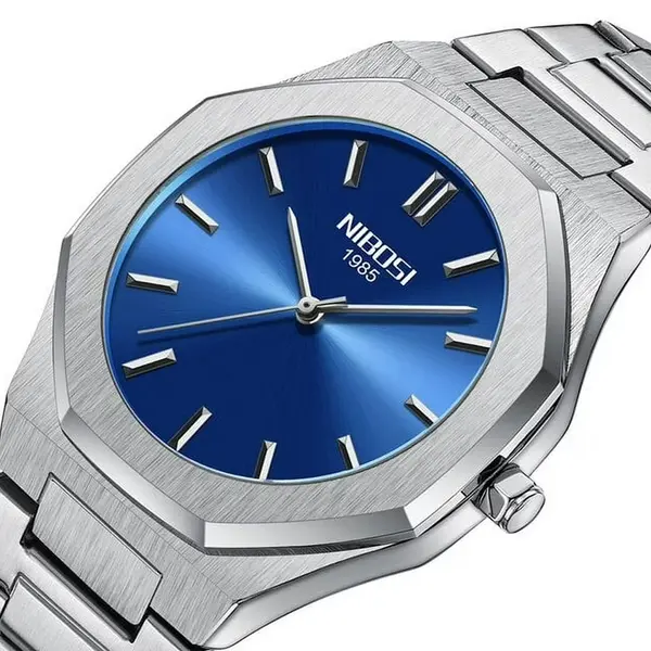 Nibosi 2520 Polygon Waterproof & Stainless Steel Strap Men's Watch – Dial Color: Black, Strap Color: Silver – View 2