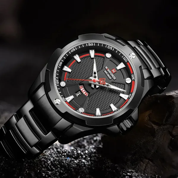 NAVIFORCE NF9161 Stainless Steel Analog Men's Watch – Dial Color: Black, Strap Color: Black – View 3