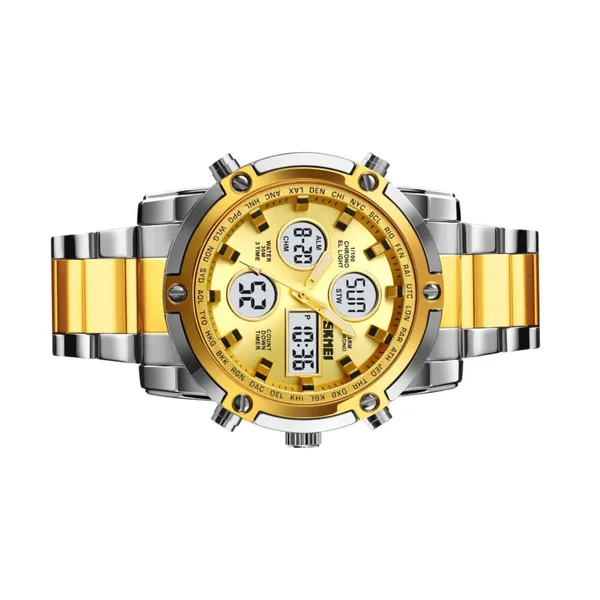 Skmei 1389 Stainless Steel Business Men’s Watch  – Dial Color: Gold, Strap Color: Silver – View 3