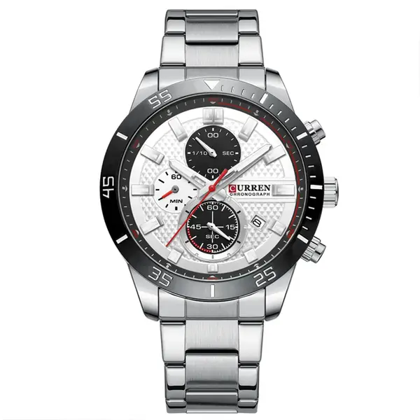 Curren-8417 High Quality Stainless Steel Luminous Men's Watch – Dial Color: White, Strap Color: White – View 1