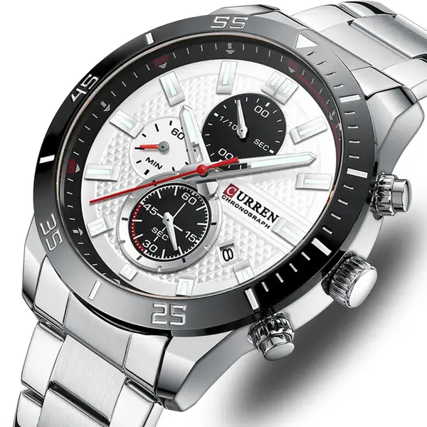Curren-8417 High Quality Stainless Steel Luminous Men's Watch – Dial Color: White, Strap Color: White – View 3