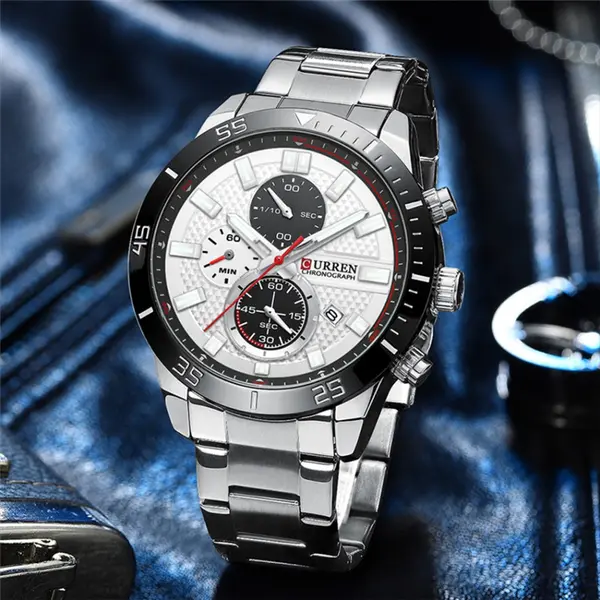 Curren-8417 High Quality Stainless Steel Luminous Men's Watch – Dial Color: White, Strap Color: White – View 4