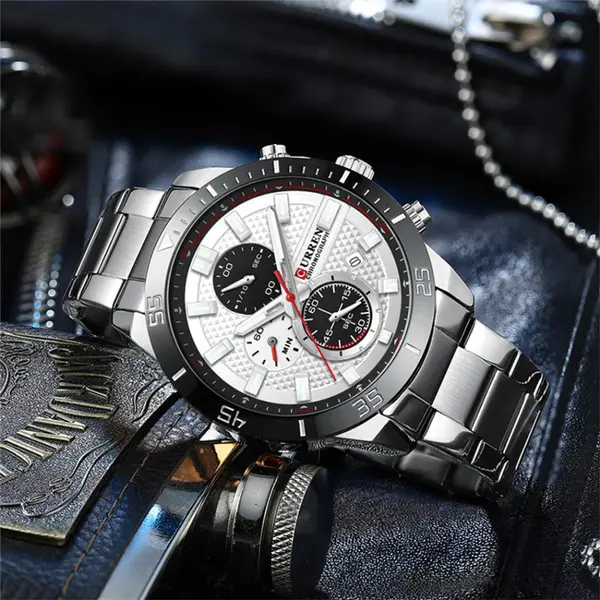 Curren-8417 High Quality Stainless Steel Luminous Men's Watch – Dial Color: White, Strap Color: White – View 5